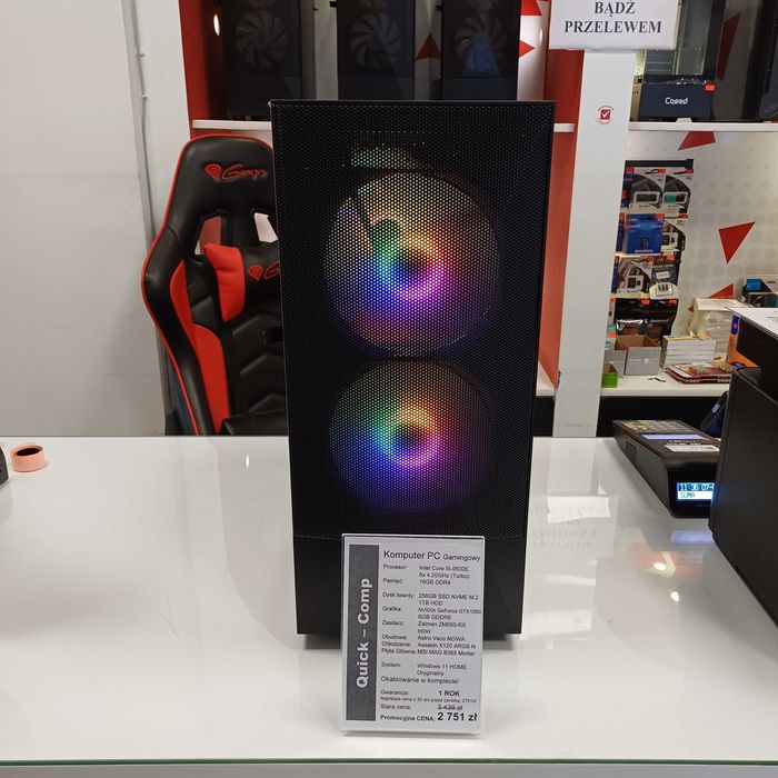 Komputer do gier I5-9500 / 16GB DDR4 / SSD NVME / GTX1060 6GB / Win 11