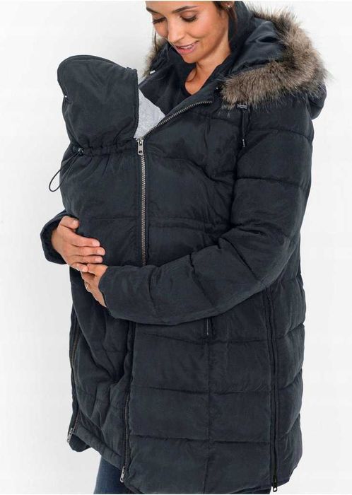 Zimowa Kurtka ciążowa z wstawką dla dzidziusia / kaptur