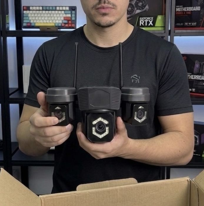 Câmera Wi-Fi com 3 lentes - Monitoramente de 3 áreas ao mesmo tempo - Deteção de movimentos e alarme - Notificações pela app
