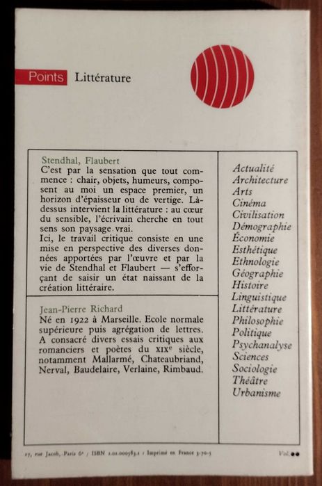 Livro - Stendhal / Flaubert - Jean-Pierre Richard