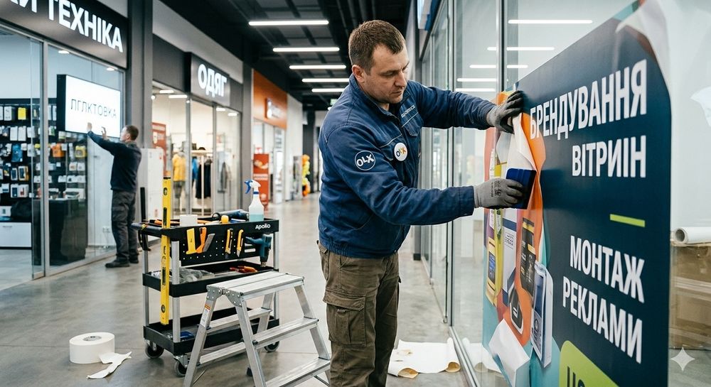 Монтаж реклами. Поклейка плівки (ORACAL). Монтаж та демонтаж вивісок