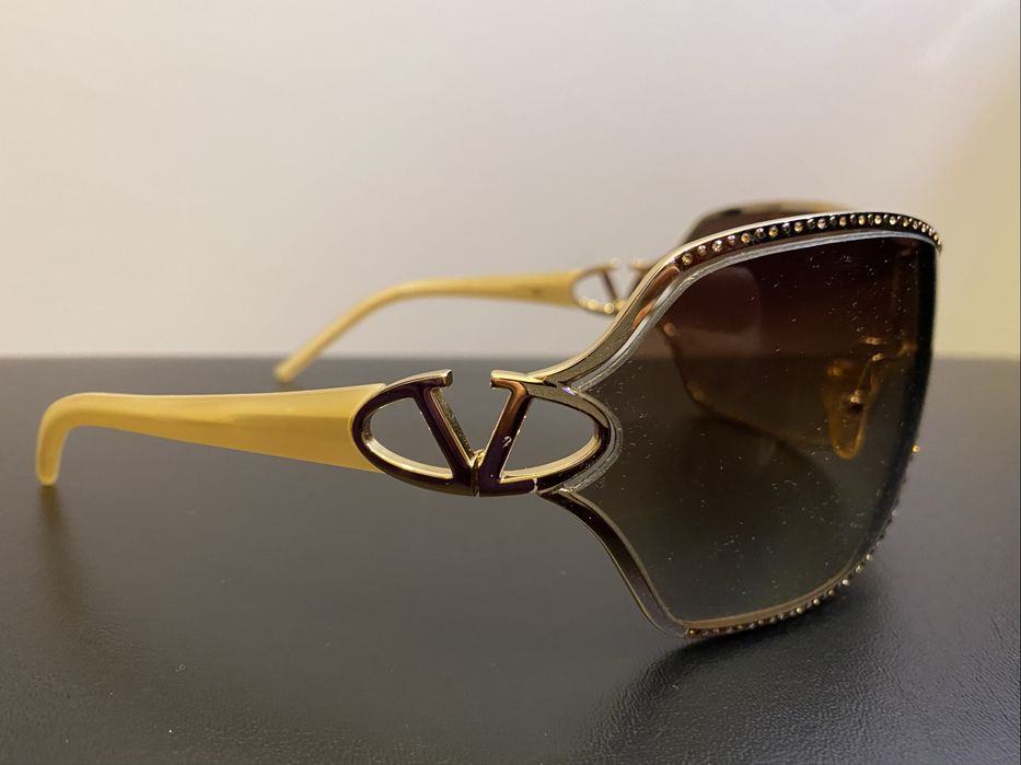 Okulary Valentino Vintage Y2K Shield z Kryształkami + Etui