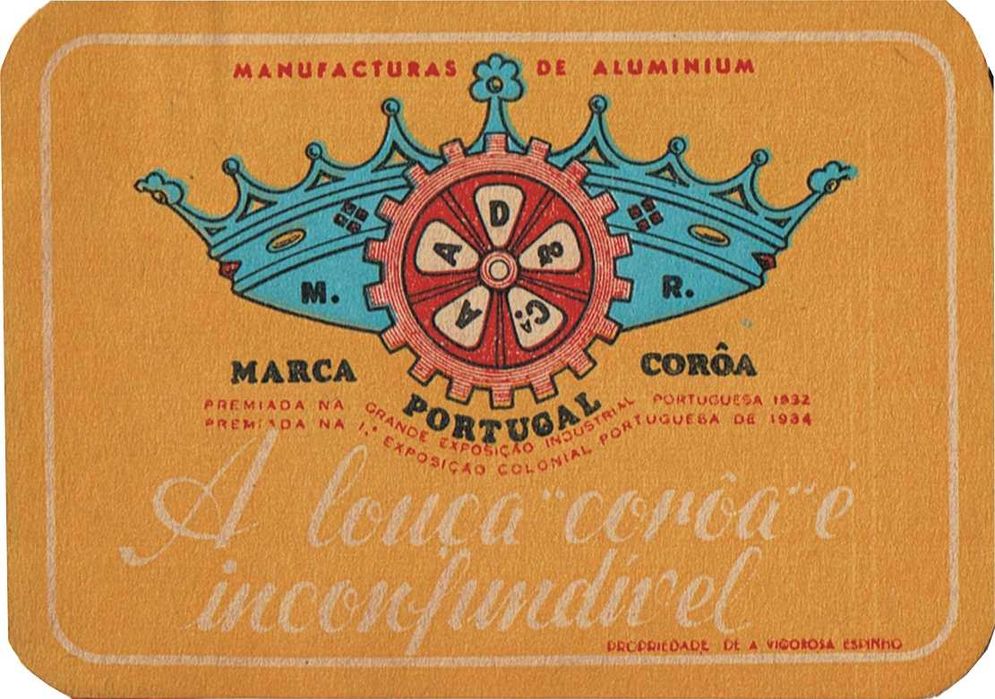 Corôa - louça em " aluminium " - 3 rótulos antigos