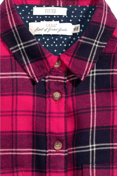 Koszula damska 100% bawełna w czerwoną kratę slim fit H&M 34 XS