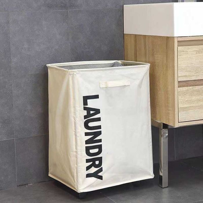 Kosz na Pranie Zabawki Mata do ćwiczeń na Kółkach Składany 83L Beżowy