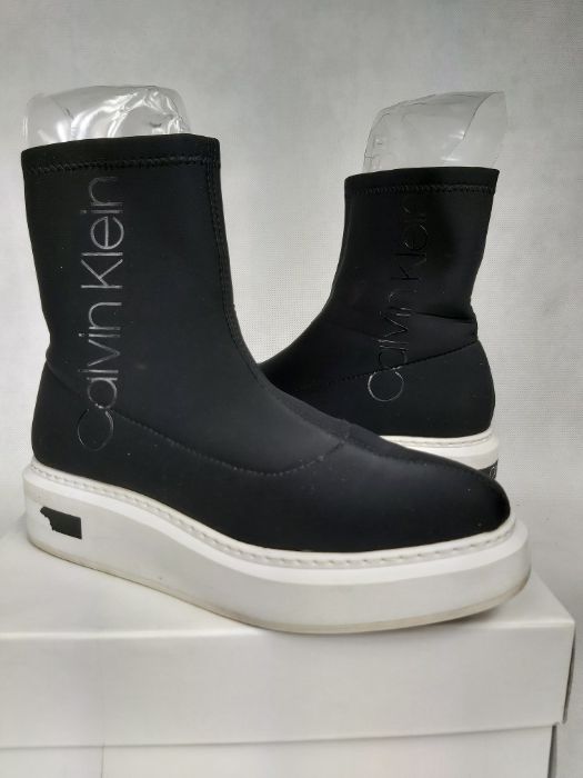 Ekskluzywne botki CALVIN KLEIN strecz półbuty kozaki 38 platforma czar