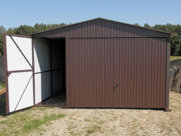 Garaże Blaszane 4x6 RAL Brąz garaż blaszany dwuspadowy+dodatkowe drzwi