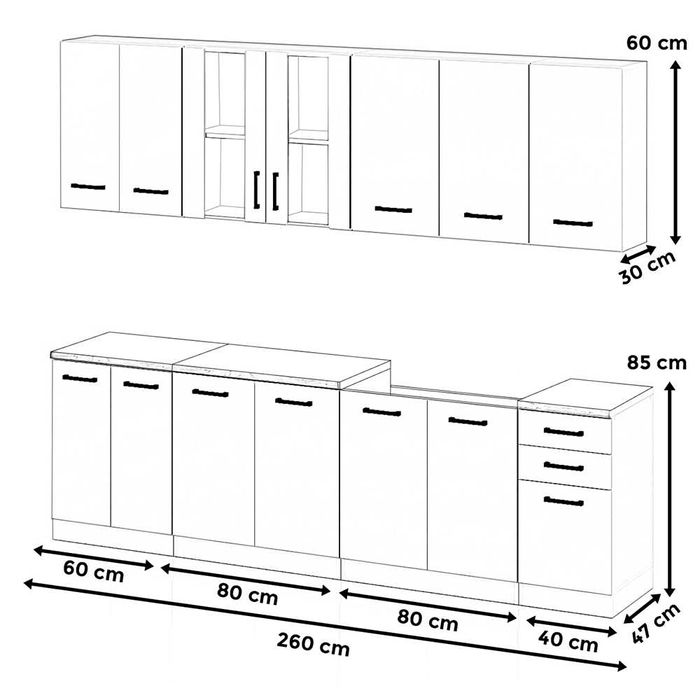 Meble Kuchenne Jowita 2.6m Zestaw Kuchenny Nowoczesny Modułowy Wotan