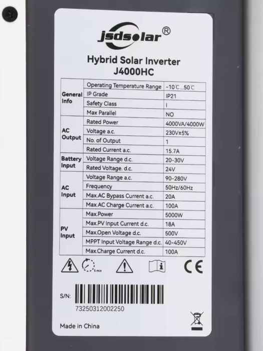 Гібридний інвертор Jsdsolar (J4000HC) 4 кВт, 24 В, 100A