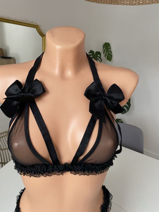 komplet bielizny czarny transparentny