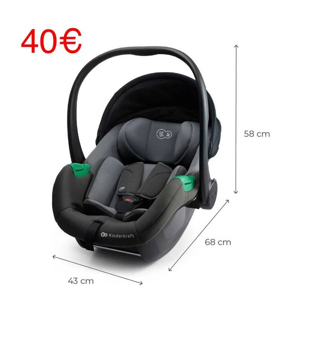 Cadeira auto KINDERKRAFT Mink PRO 2 (40-87 cm/ 0-15 meses - Cinzento)