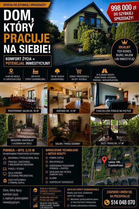 Dom, który pracuje na siebie. Komfort życia+ potencjał inwestycyjny. Częstochowa