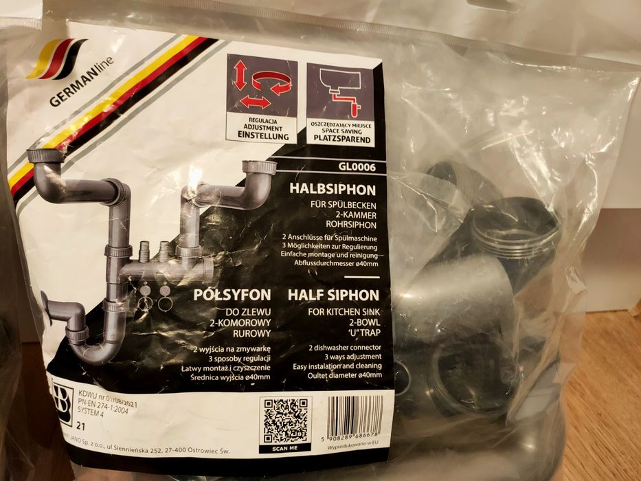 Syfon pólsyfon do zlewu 2-komorowego rurowy
