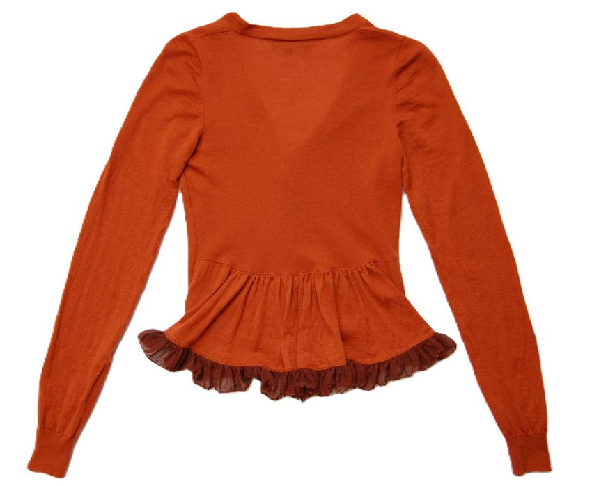 Burberry kardigan damski S XS wełna merino jedwab miedziany rudy brąz