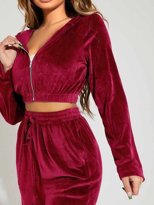 Тепленький велюровий костюм колір бордо