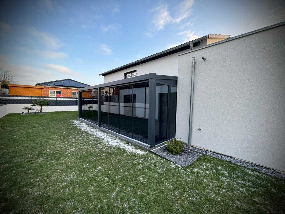 Pergola na taras. Dach poliwęglan, ściany ze szkła, oświet. LED 3x3 m