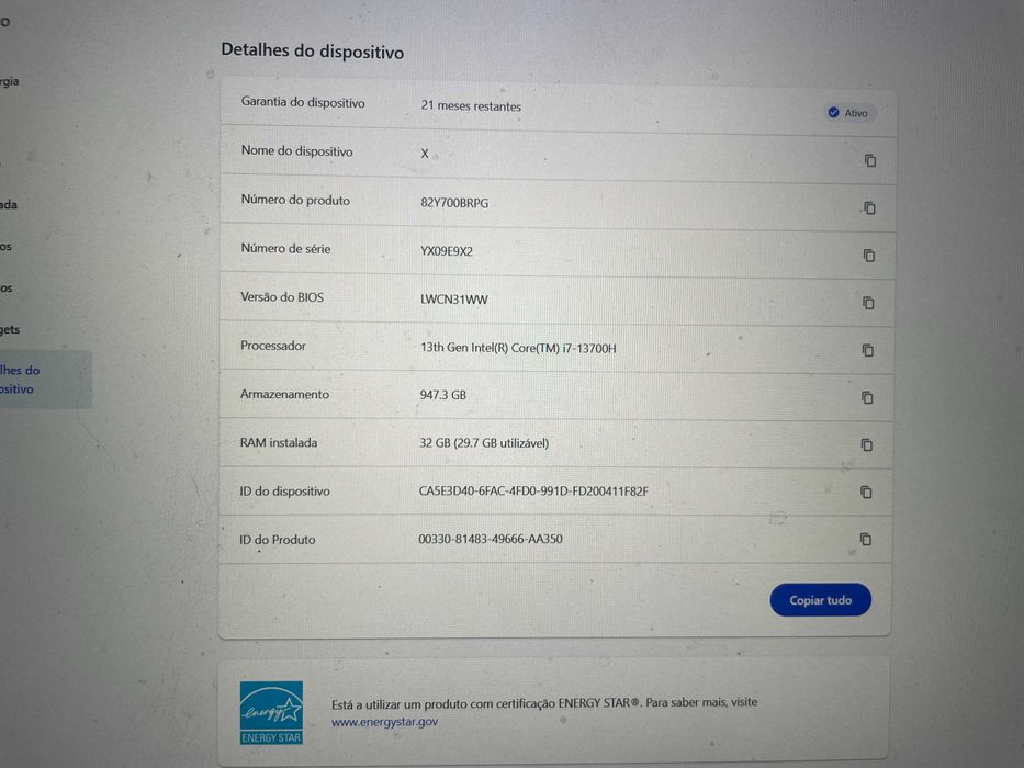 Portátil Lenovo i7 13700H 32GB RAM