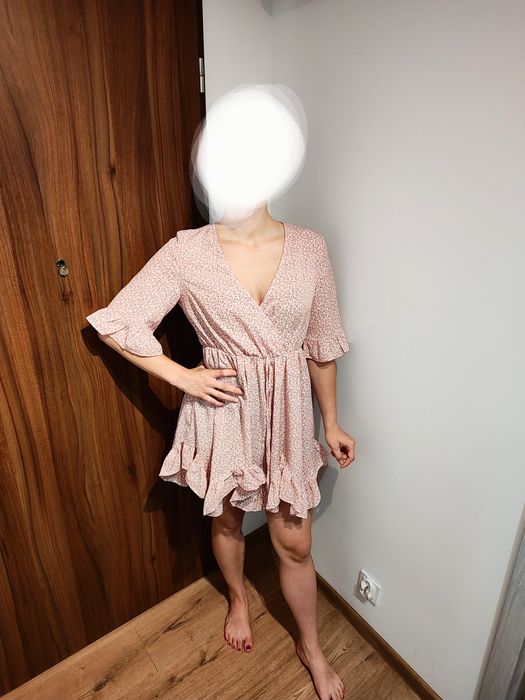 Shein różowa sukienka w kropki L 85 cm