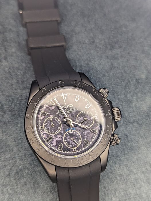 Seiko stealth Seitona mod czarny mat chrono szafir