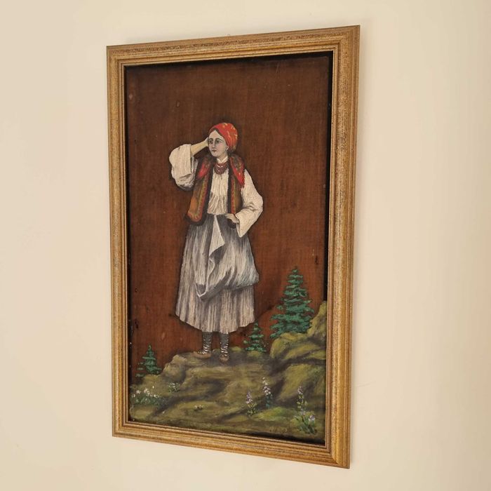 "Młoda Góralka" - przedwojenny obraz olejny na jedwabiu, 1939 r./A-3.
