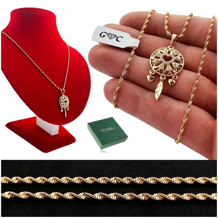 Złoty Łańcuszek Singapur Skręcany Delikatny + Zawieszka Z Cyrkoniami 1