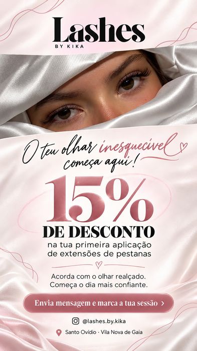 Lashes by Kika — extensão de pestanas para acordares pronta e brilhares ao primeiro olhar.