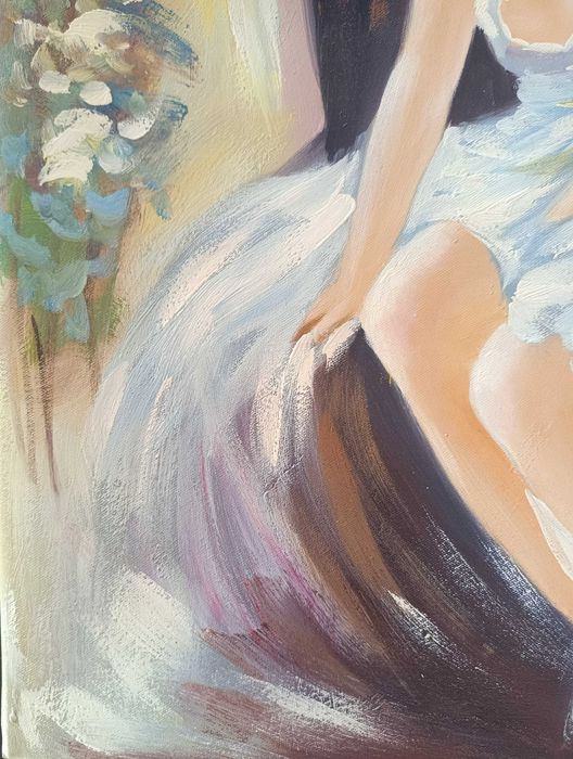 Pintura Original Certificada - Óleo sobre Tela de L. Woods - Retrato Feminino 60x50