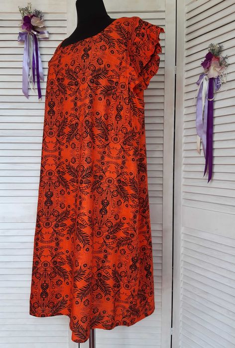 Платье миди из смесевого льна в принт в этно, бохо стиле ellie