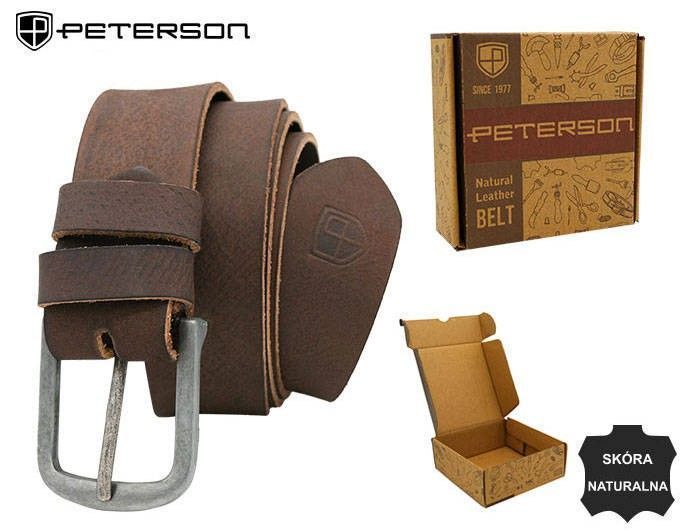 skórzany, szeroki pasek męski z klasyczną klamrą - peterson 100