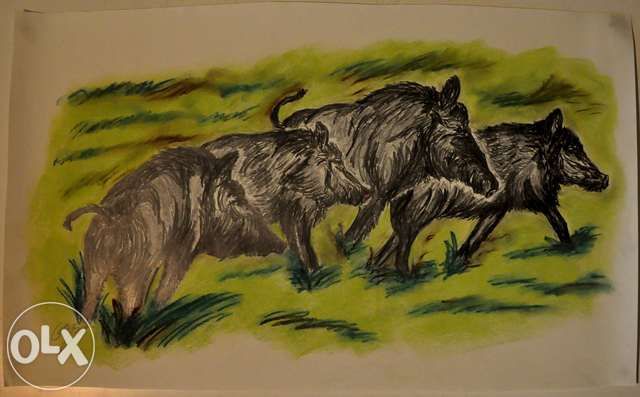 Vendo pinturas a pastel e carvão com motivos de caça