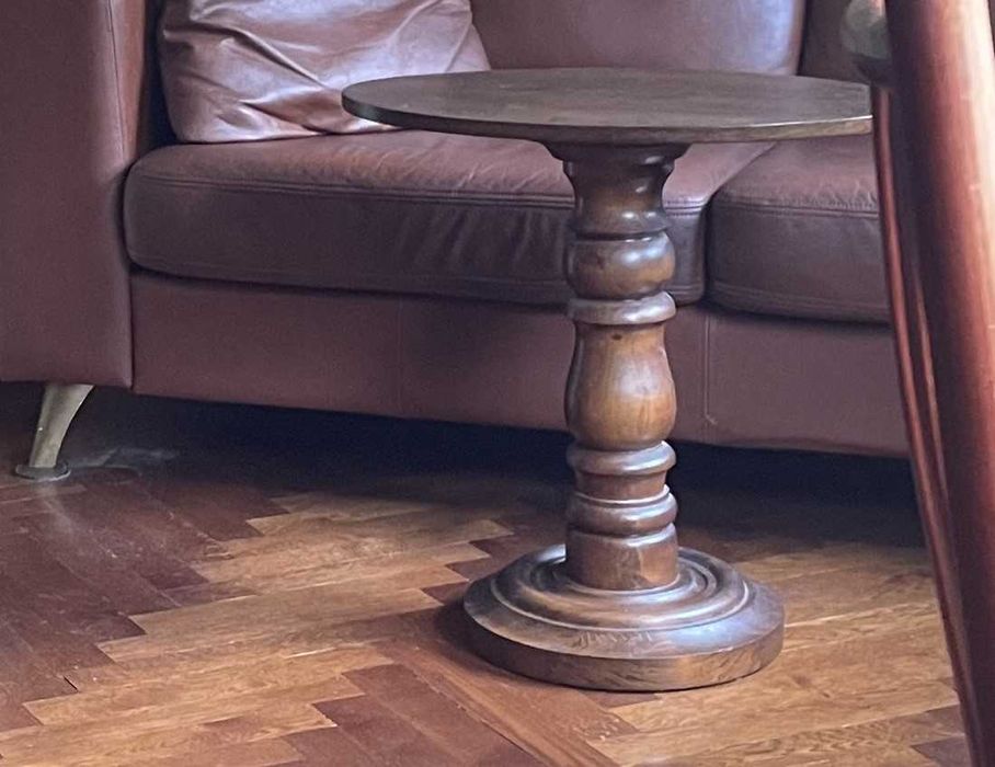 VINTAGE stary stolik kawowy owalny Art Deco 60x60x37 drewno HAND MADE