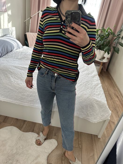 Carlo Colucci oryginakny sweter w paski kolnierzyk kolorowy wiskoza