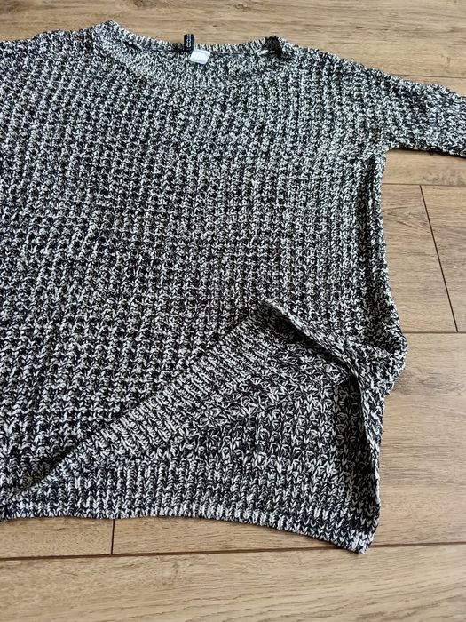 Sweter S 36 z dzianiny gruby splot czarno biały H&M