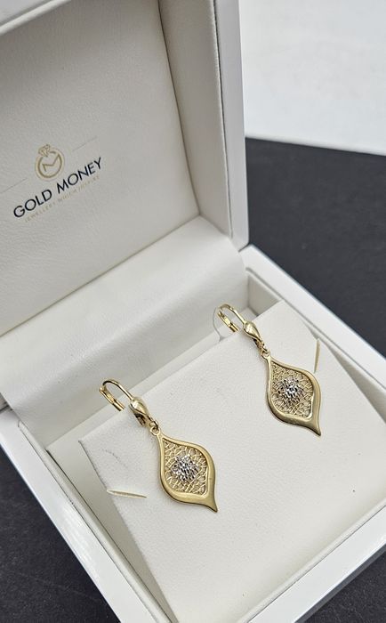Złote kolczyki ażurowe krople 585 – elegancki wzór Gold Money