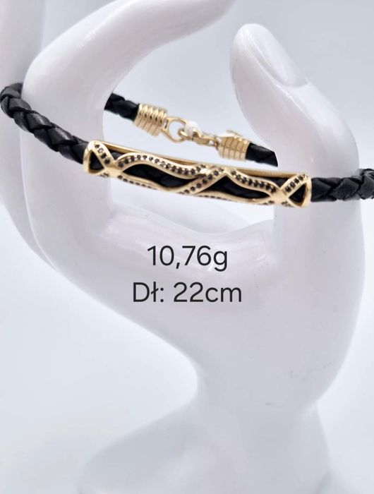 Złote bransoletki na skórze 585 14k NOWE