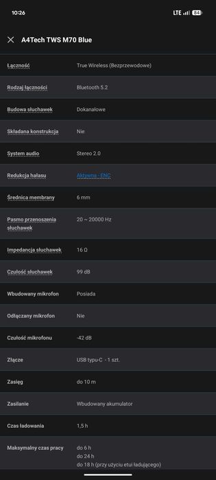 Słuchawki bezprzewodowe bluetooth A4Tech TWS M70 Blue