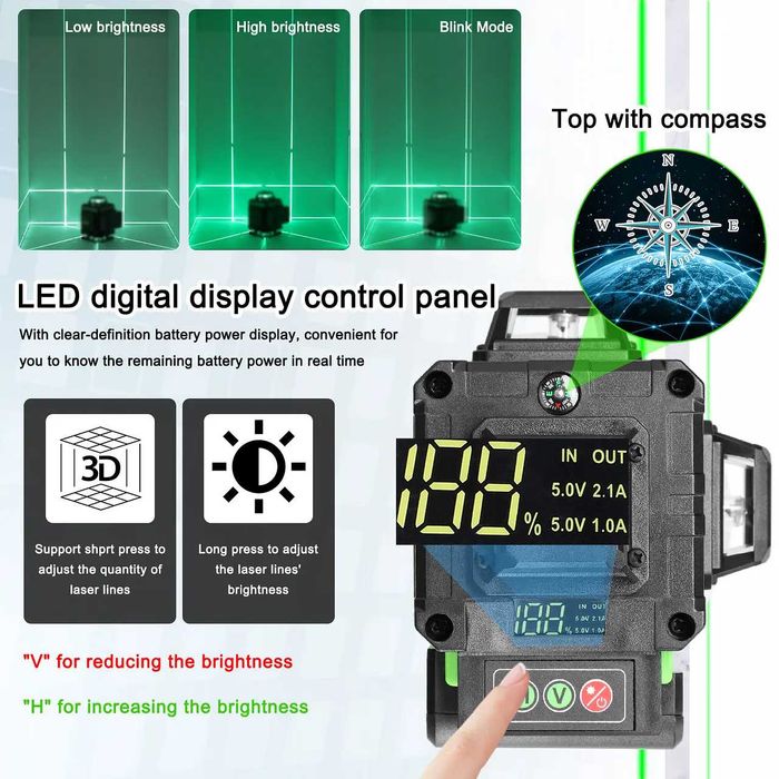 D47-Laser 360º 16 linhas  auto-nivelamento 2 baterias 3 tripés E MALA