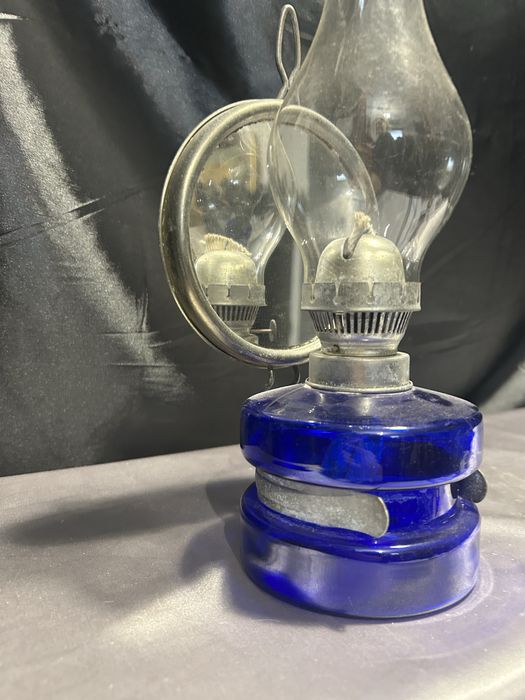 Lampa Naftowa Niebieska Chabrowa Z Lusterkiem do Rozpraszania Światła