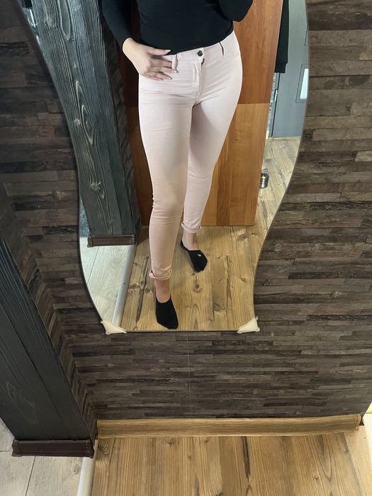 Jeansy różowe H&M, dżinsy, spodnie, S, pudrowy różowy