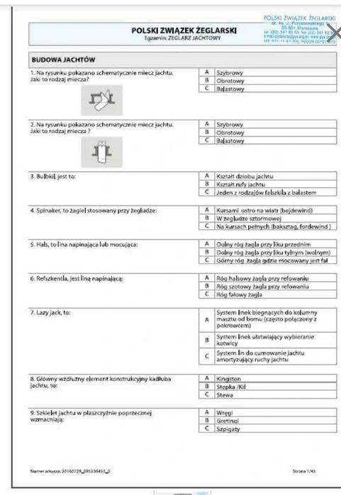 Żeglarz Jachtowy testy na patent zgodne z PZŻ