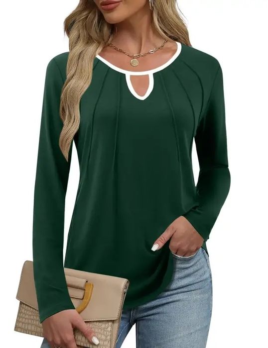 Amoretu zielona stylowa bluzka z długim rękawem łezka  S, M, L, XL