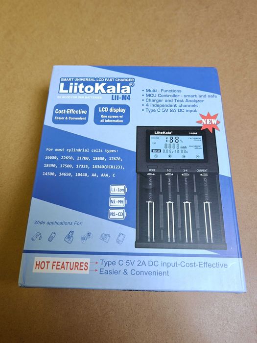 Carregador de Pilhas e baterias Inteligente LiitoKala Lii-M4 LCD Novo