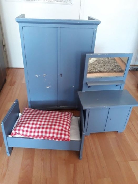 Duża  drewniana stara sypialnia dla lalek z lat 70tych LUNDBY drewnian