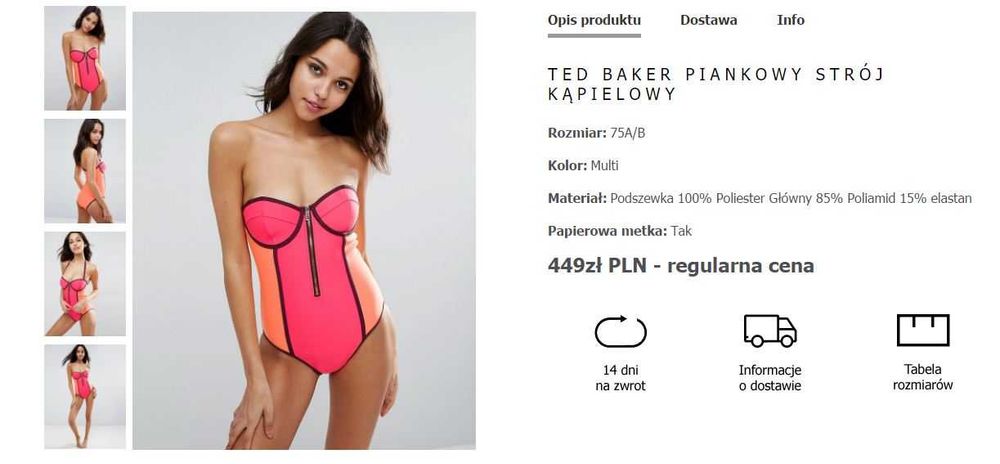 Ted Baker Scuba multi piankowy strój kostium kąpielowy neonowy insta