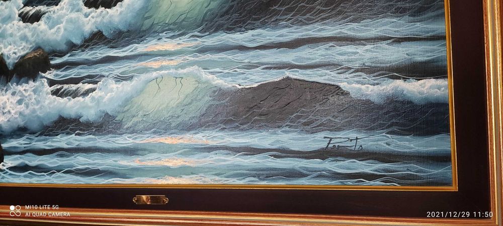 Pintura a óleo pôr do sol no mar