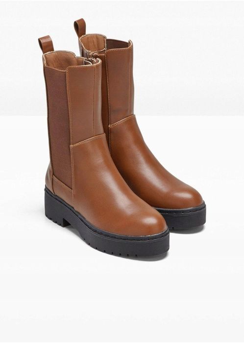 B.P.C botki eko skóra brązowe na grubej podeszwie ^39
