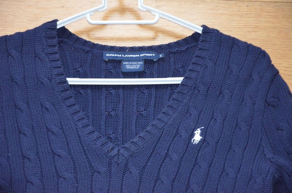 granatowy sweter w serek Ralph Lauren sport r.S