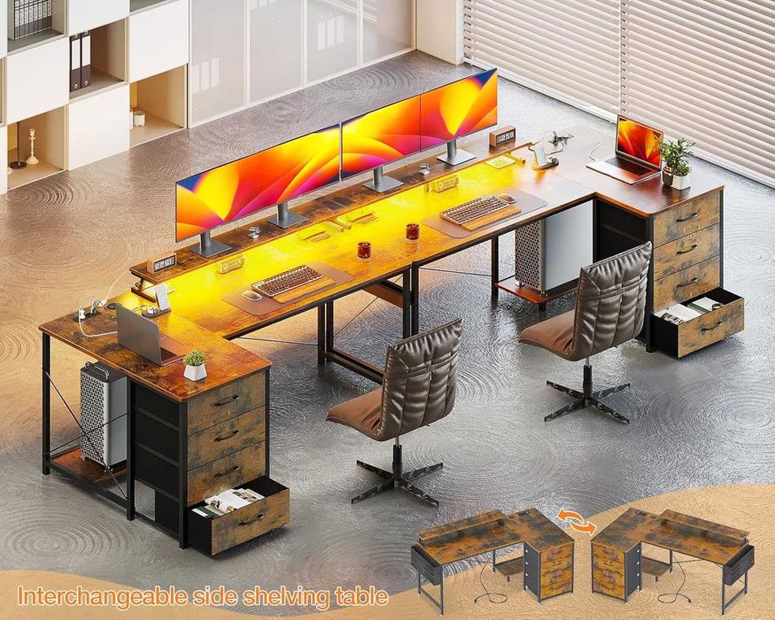 Mesa de gaming secretária rústica LED e vários acessórios [2 tamanhos]