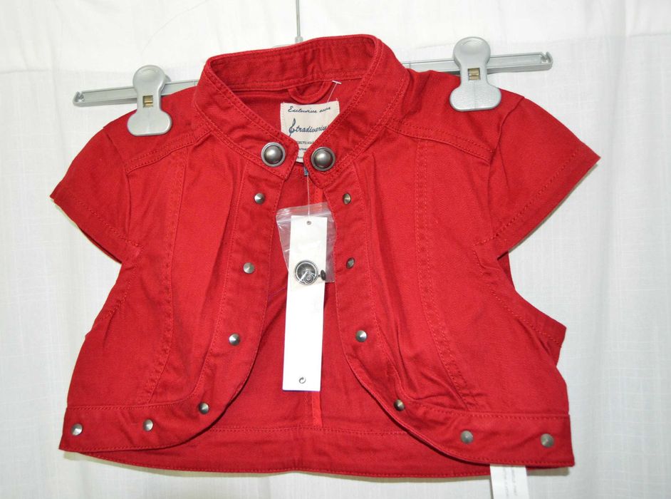 czerwone bolerko jeansowe ćwiekami S nity alternative rock goth denim