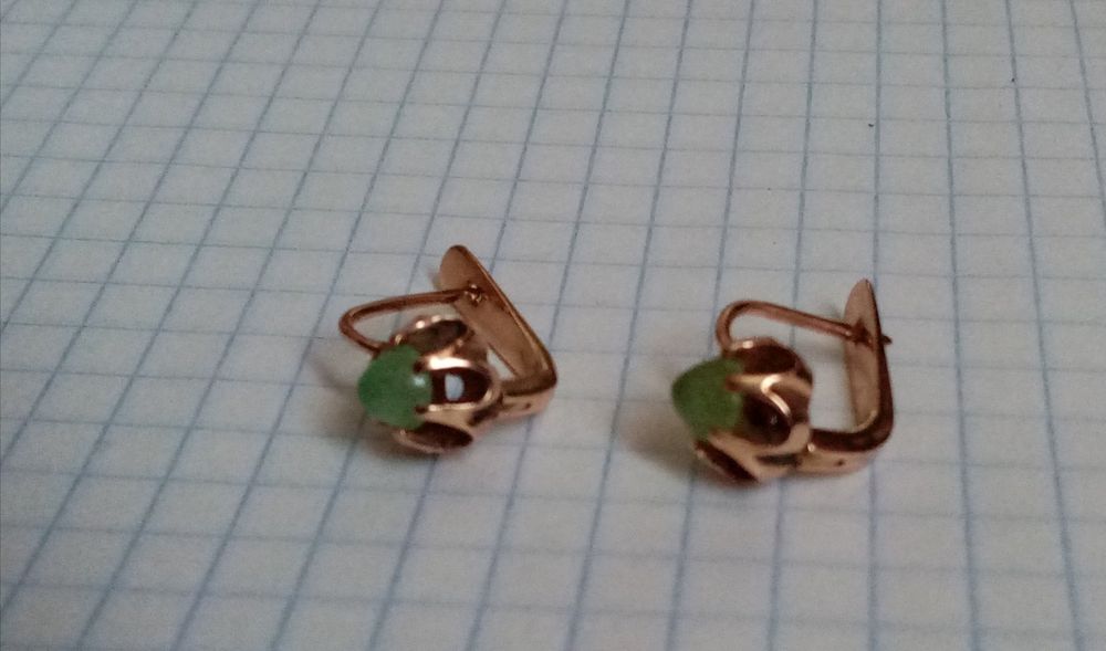 Серьги кульчики кулон подвеска  яблочный хризопраз ссср 583